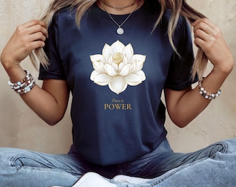 Peace Is Power Lotus-shirt, minimalistisch spiritueel T-shirt, yoga-meditatieshirt, zen-esthetische kleding, innerlijke vredescadeau, mindfulness-kleding