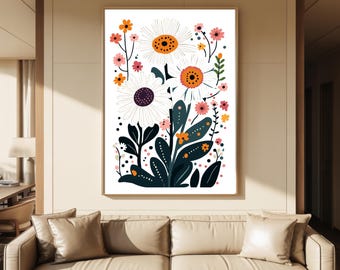 Colorful Wildflower Wall Art Print, Modern Botanical Poster, Floral Home Decor, Cottagecore Flower Artwork, Nature Inspired Wall Decor