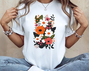 Titel: shirt met bloemennummer, gepersonaliseerd verjaardagsshirt met bloemen, T-shirt met botanisch nummer, aangepast leeftijdscadeau voor vrouwen