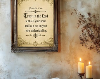 Proverbs 3:5-6 Wall Art | Vintage Bible Verse Printable | Christian Scripture Decor | Trust in the Lord Quote | Antique Style Faith Poster