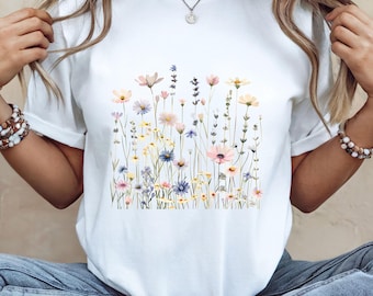 Wildflower T-Shirt for Women | Minimal Floral Bella+Canvas Tee | Nature Inspired Botanical Shirt | Soft Aesthetic Outfit