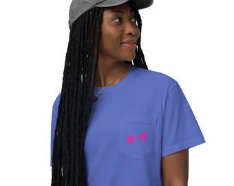 Lift Like A Girl Pocket Tee - Women's Weightlifting Shirt with Back Print - Garment Dyed Gym T-Shirt