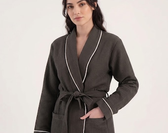 Anthracite Waffle Robe: Lightweight Spa Robe with Pockets, Unisex