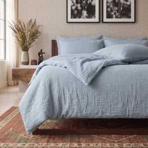 Dove Blue Muslin Bedding, Breathable Gauze Duvet Cover