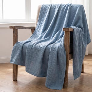 Taubenblaue Musselin Decke: Musselin Decke, Tagesdecke aus 100% Musselin
