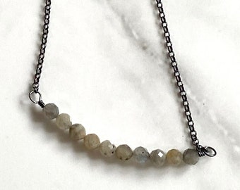 Labradorite Bar Necklace in Oxidized Sterling Silver