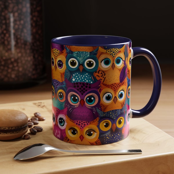 Colorful Cute Owls Accent Coffee Mug | Patterned Owl Design