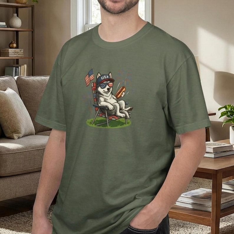 Patriotic Husky Shirt, Funny Fourth of July Comfort Colors® Tee, Husky Lover Gift For Her, USA Husky Dog Mom Shirt, Funny Husky 4th Gift afbeelding 6