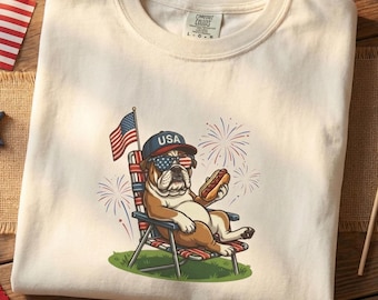 Patriotic Bulldog Shirt, Funny Fourth of July Comfort Colors® Tee, USA Bulldog Gift, Funny Dog Lover Patriotic Gift, Bulldog Fourth Shirt