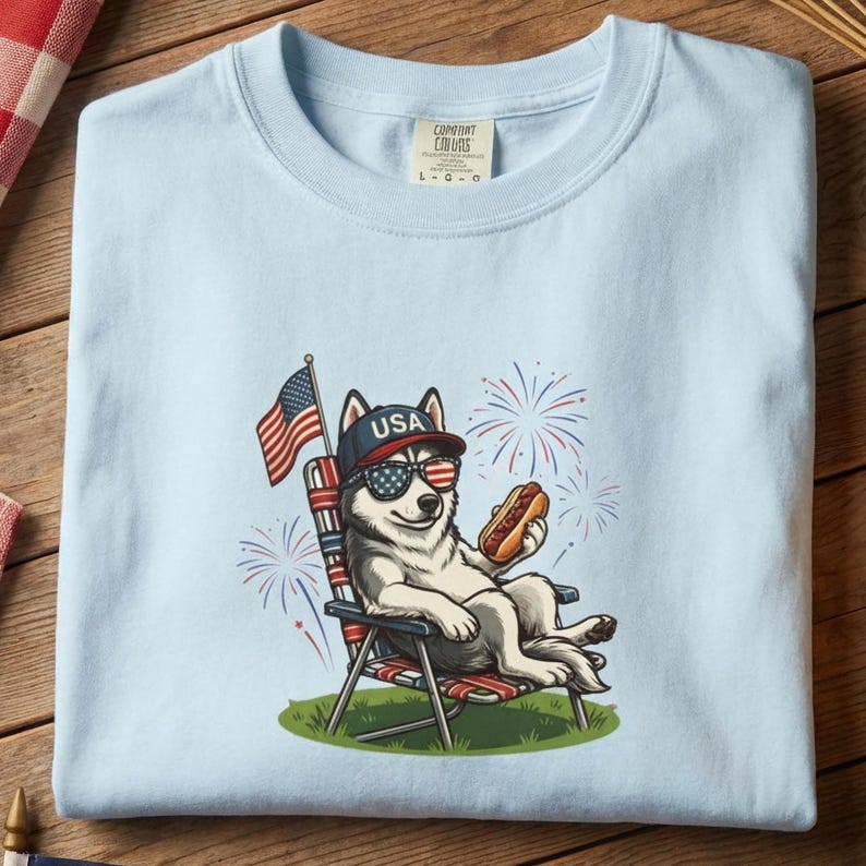 Patriotic Husky Shirt, Funny Fourth of July Comfort Colors® Tee, Husky Lover Gift For Her, USA Husky Dog Mom Shirt, Funny Husky 4th Gift afbeelding 2