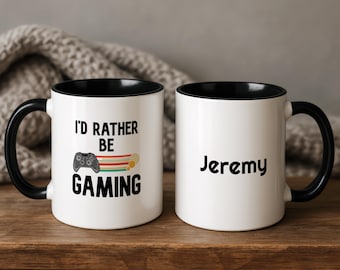 Personalized I'd Rather Be Gaming Mug, Custom Gamer Coffee Cup, Funny Gaming Gift for Him or Her