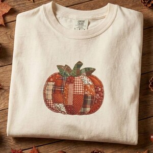 Pumpkin Faux Patchwork Shirt, Quilted Fall Pumpkin Comfort Colors Tee, Cozy Fall Gift For Her, Cute Autumn Shirt, Cottagecore Fall Tee