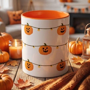 Jack O Lantern String Lights Mug, Cute Halloween Pumpkin Coffee Cup, Halloween Gift For Her, Spooky Season Mug, Cute Pumpkin Halloween Gift