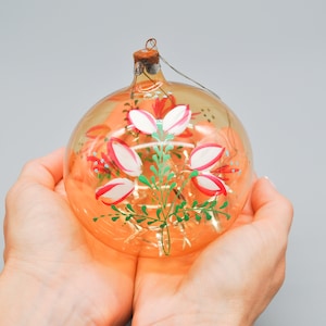 Vintage USSR Hand-Painted Large Christmas Tree Ornament Glass Holiday Decor.