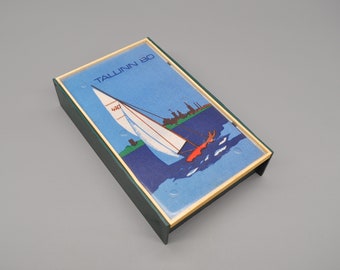 Vintage 1980 USSR Soviet Moscow Olympics Tallinn Sailing Events Note Paper Box. NORMA Factory.