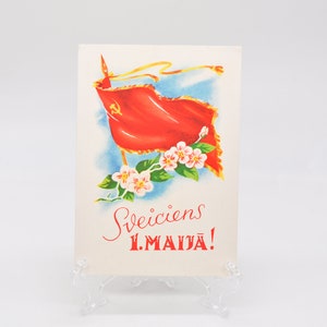 Vintage 1958 UdSSR-Ära sowjetische Lettland Postkarte "Herzlichen Glückwunsch zum 1. Mai"