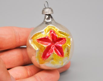Vintage USSR Christmas Tree Red Star Ornament Glass Holiday Decor.