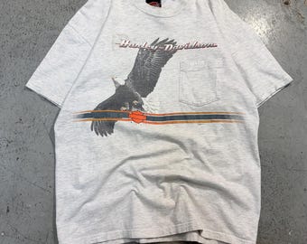 Camiseta vintage Harley Davidson Ohio Eagle Pocket Graphic T-Shirt, 1998, gris, talla L