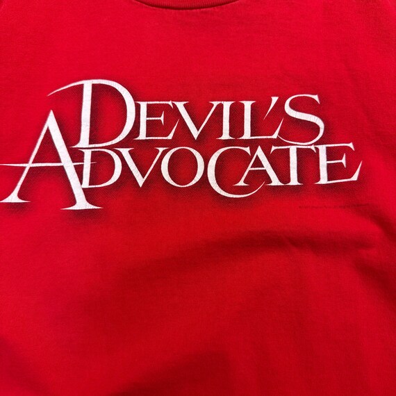 Vintage 1997 Devils Advocate Movie Promo Al Pacino Keanu Reeves T Shirt Red size XL View 2