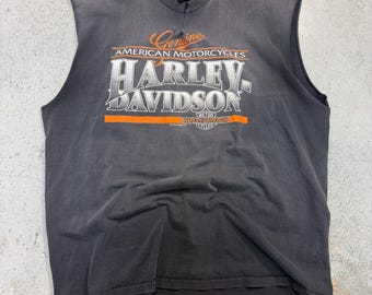 Camiseta vintage de 1991 Harley Davidson Lancaster Ohio Holubek descolorida y sin mangas, talla XXXL