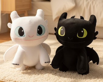 Toothless & Light Fury-pluche – Night Fury Dragon-knuffel – Animecadeau, drakenpluche kussen, HTTYD-merchandise