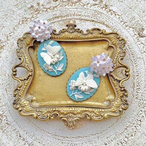 Butterfly Earrings/Blue Cameo Earrings/Blue Earrings/Statement Earrings/Pearl Earrings/Large Cameo Earrings/Large Butterfly Earrings image 1