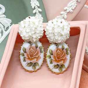 Cameo Earrings/Pink Rose Earrings/Blush Pink Cameo Earrings/Vintage Inspired Earrings/Gifts For Her/Rose Earrings/Victorian Earrings/Cameo