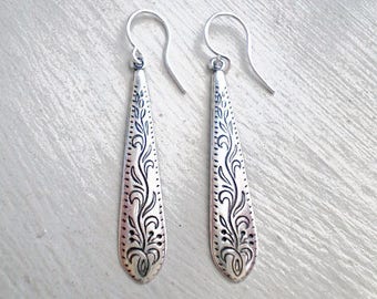 Sterling Silver Earrings/Silver Dangle Earrings/Boho Earrings/Etched Earrings/Bohemian Earrings/Dainty Earrings/Gifts For Her/Best Seller