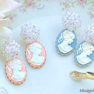 Cameo Earrings/Pink Cameo Earrings/Blue Cameo Earrings/Vintage Inspired Earrings/Gifts For Her/Statement Earrings/Victorian Earrings/Cameos