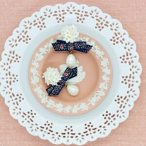Bow Earrings/Flower Earrings/Pearl Earrings/Jacquard Ribbon/Floral Earrings/Gift For Her/Pink Earrings /Ribbon Earrings/Navy Earrings