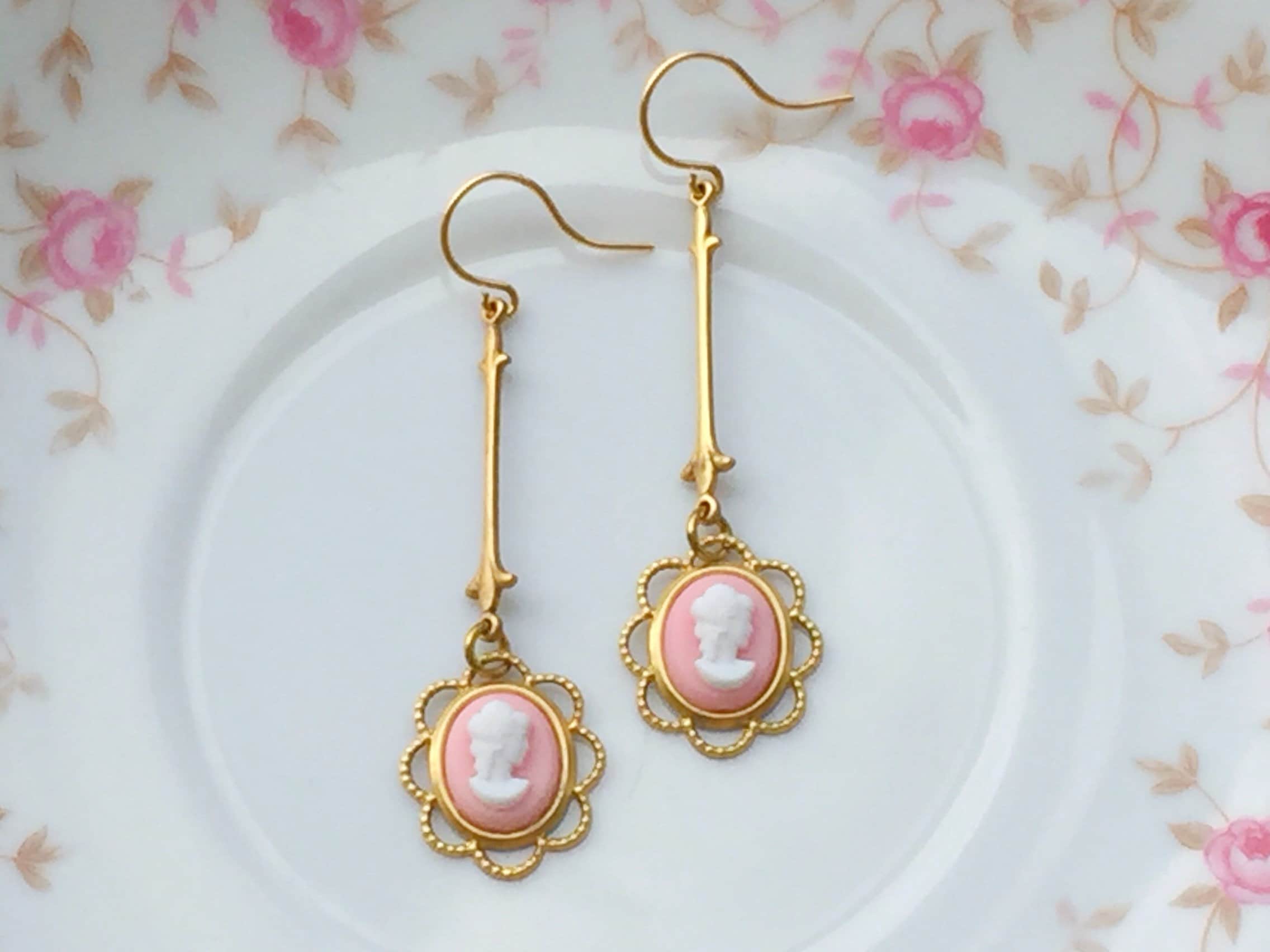 Pink cameo earrings best sale