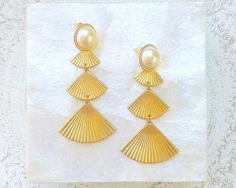 Art Deco Earrings/Statement Earrings/Large Earrings/Fan Earrings/Deco Statement Earrings/Cascading Earrings/Abstract Earrings/Pearl Earrings