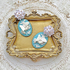 Butterfly Earrings/Blue Cameo Earrings/Blue Earrings/Statement Earrings/Pearl Earrings/Large Cameo Earrings/Large Butterfly Earrings image 4