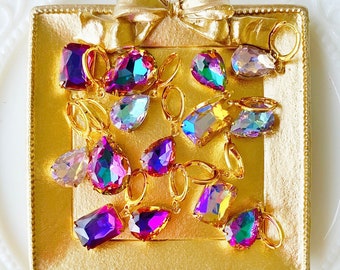 Sparkly Earrings/Rhinestone Earrings/Huggie Earrings/Petite Earrings/Colorful Earrings/Teardrop Earrings/Crystal Earrings/Rainbow Earrings