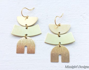 Golden Brass Earrings/Abstract Earrings /Brass Geometric Earrings/Boho Earrings/Modern Earrings/Statement Earrings/Modern Gold Earrings