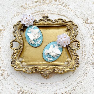 Butterfly Earrings/Blue Cameo Earrings/Blue Earrings/Statement Earrings/Pearl Earrings/Large Cameo Earrings/Large Butterfly Earrings image 2