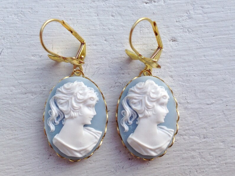 Cameo Earrings/Wedgwood Blue Earrings/Blue Cameo Etsy