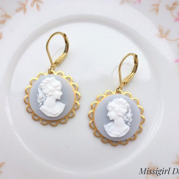 Cameo Earrings/Wedgwood Blue Earrings/Blue Cameo Earrings/Downton Abbey Inspired Earrings/Gifts For Her/Cameo Lady Earrings/Estate Earrings