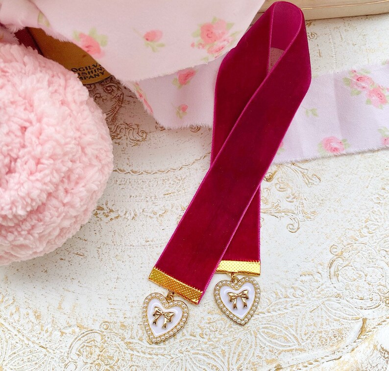 Bookmark/Velvet Bookmark/Pretty Bookmarks/Heart Bookmarks/Gift For Her/Valentine Bookmark/Books/Book/Pink Bookmark/Beautiful Bookmark/Gift Berry Pink