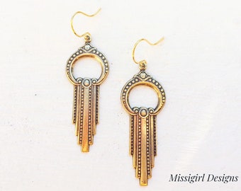 Art Deco Earrings/Bohemian Earrings/Boho Earrings/Long Gold Earrings/Lightweight Earrings/Art Deco Jewelry/Dangle Earrings/Gift For Her/