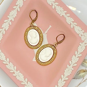 Cameo Earrings/Cameo Dangle Earrings/White Cameo Earrings/Downton Abbey Inspired Earrings/Gifts For Her/Victorian Earrings/Cameo Jewelry