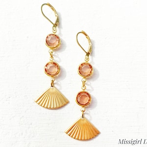 Art Deco Earrings/Deco Earrings/Fan Earrings/Rhinestone Earrings/Amber Earrings/Topaz Swarovski Earrings/Gift For Her/Topaz Earrings