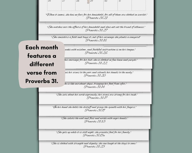 2026 Printable Wall Calendar, Proverbs 31 Scripture Inspired Homestead ...