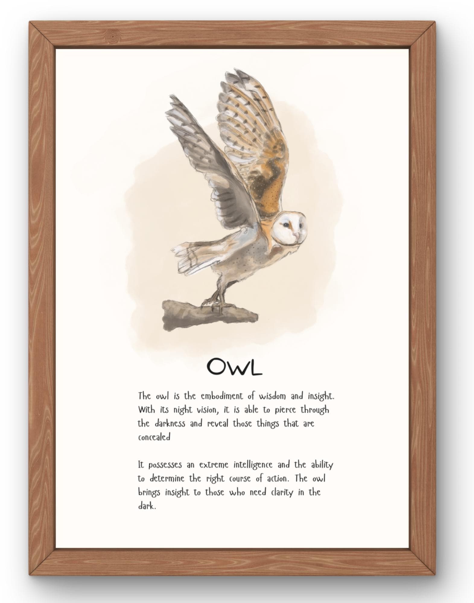 Owl Spirit Animal Print, Watercolor Owl Art, Digital Watercolor Animal Print, Spiritual Animal Decor