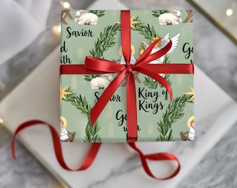 Christian Nativity Wrapping Paper | Angel & Savior Christmas Gift Wrap