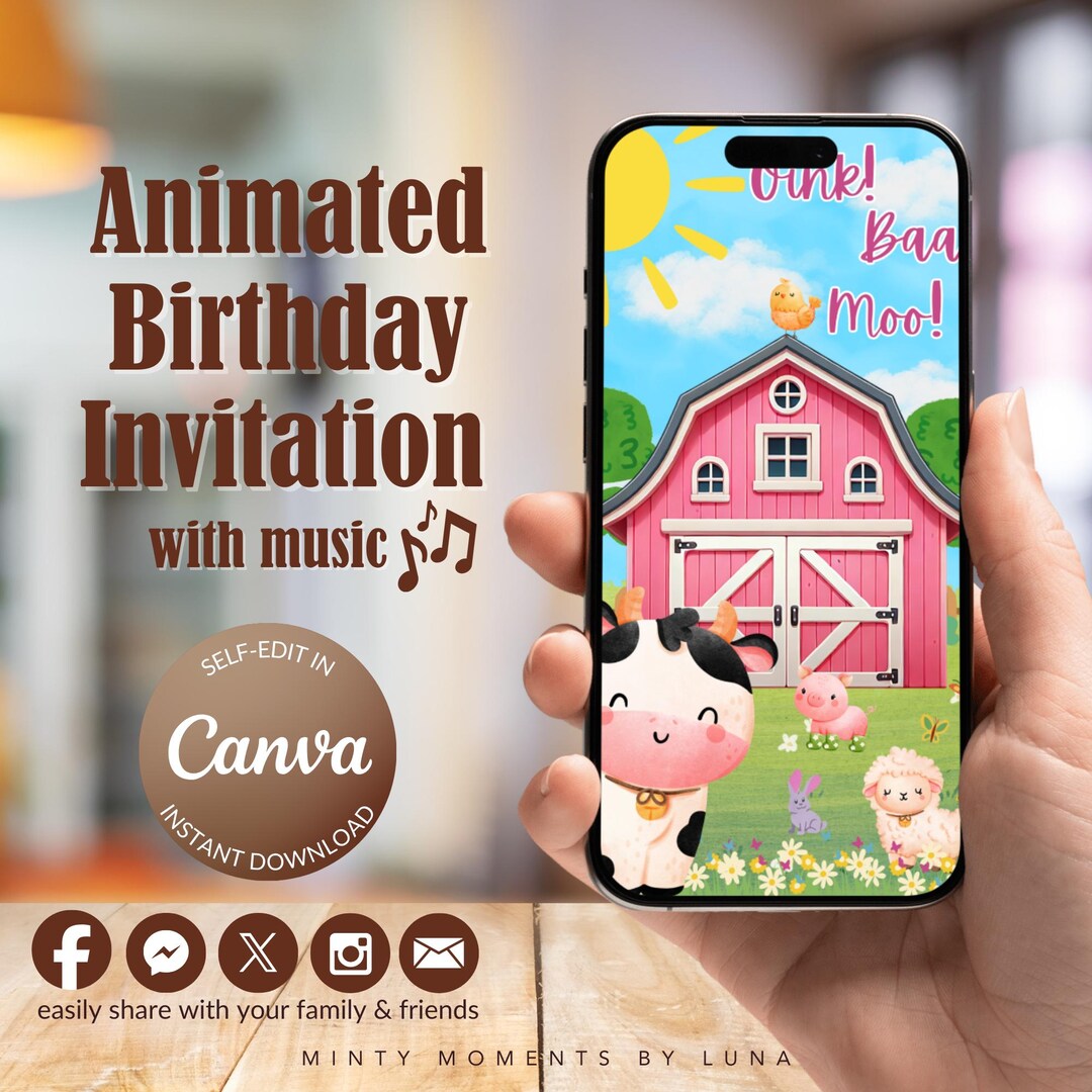 Editable Pink Farm Birthday Invitation, Barn Animals, Girl Barnyard ...