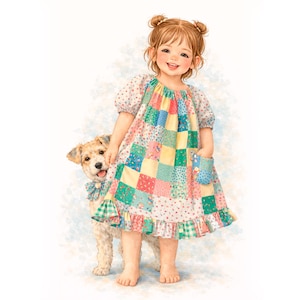 Vestido para niña pequeña hecho a mano de algodón con bolsillos de patchwork