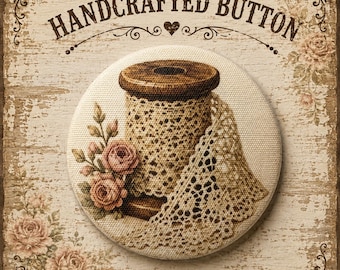 Button Large, Fabric Cotton, Country Lace, Handcrafted by Sew Kindred Threads