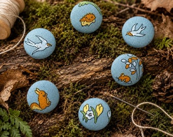 ボタン ウッドランドファブリック ハンドメイド、花柄シャンクボタン 6個セット (3/4インチ)