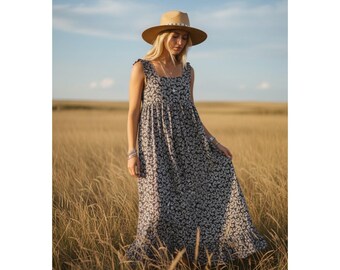 Women's Maxi Dress, Cotton Handmade, Designer Floral Fabric